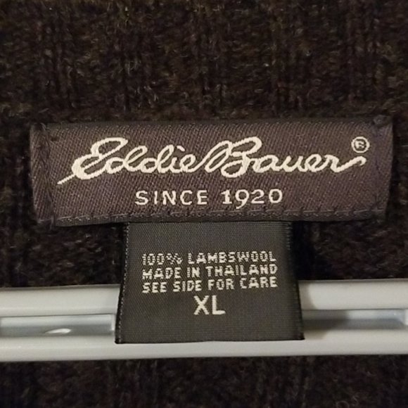 Eddie Bauer 100% Lambswool Brown V-neck Sweater Pullover Mens XL - Picture 4 of 4